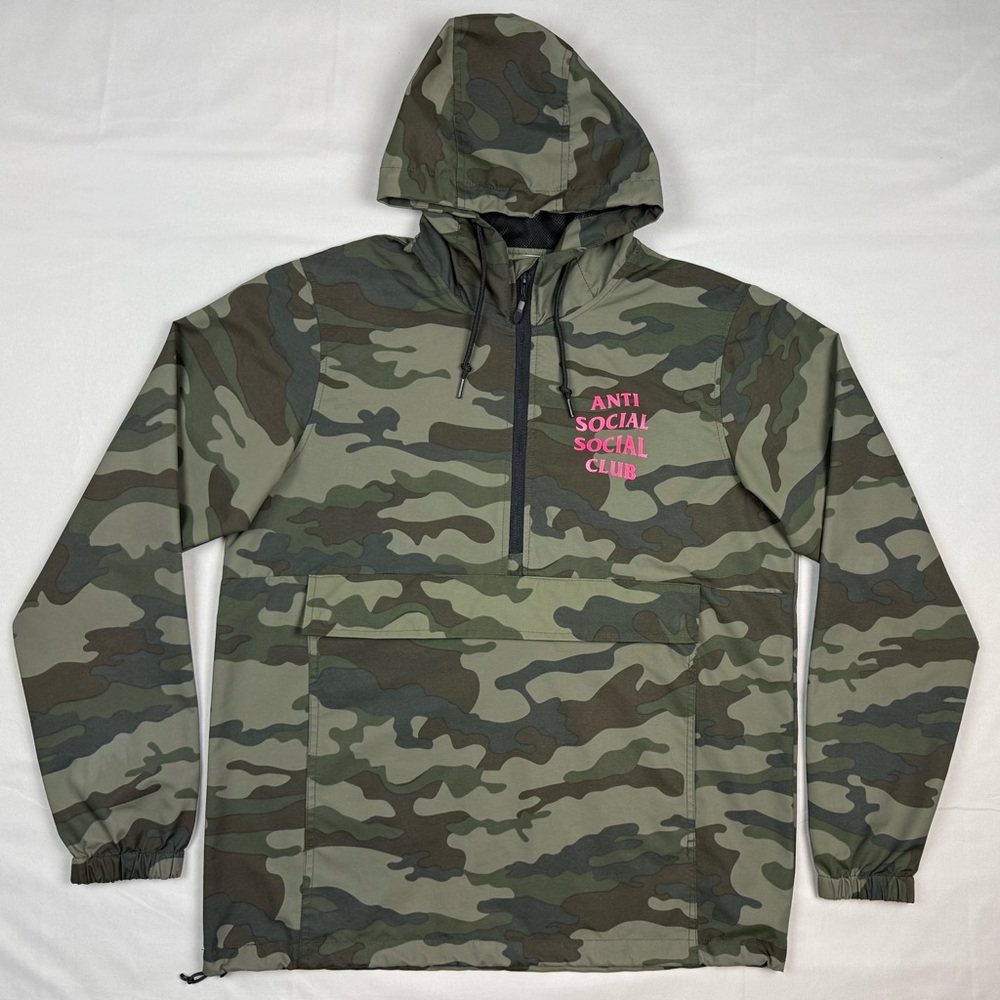 Anti Social Social Club EZ Camo Jacket Sz Medium Pullover Hooded Windbreaker B5